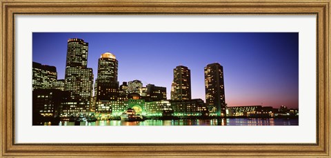 Framed Skyscrapers at the waterfront lit up at night, Boston, Massachusetts, USA Print
