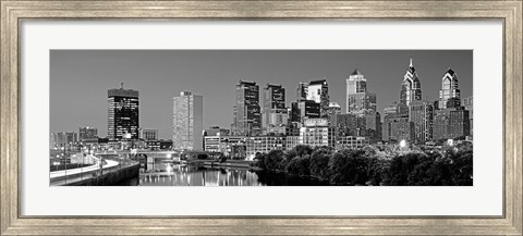 Framed Philadelphia, Pennsylvania Skyline at Night (black and white) Print