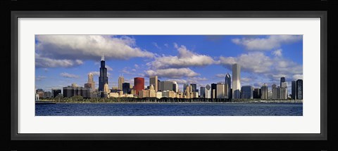 Framed USA, Illinois, Chicago, Panoramic view of an urban skyline by the shore Print