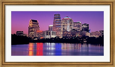 Framed USA, Texas, Austin, View of an urban skyline at night Print
