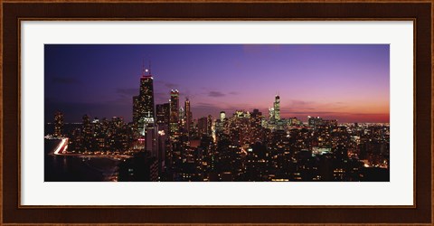Framed Buildings lit up at dusk, Chicago, Illinois, USA Print