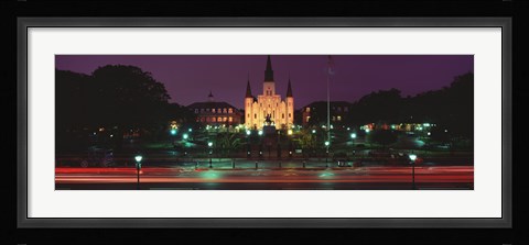 Framed Buildings lit up at night, Jackson Square, St. Louis Cathedral, French Quarter, New Orleans, Louisiana, USA Print