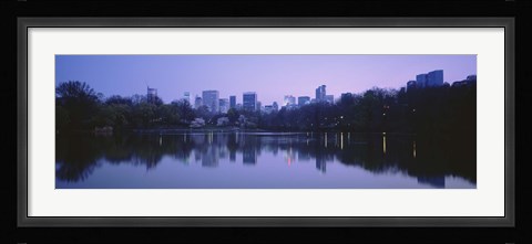 Framed USA, New York State, New York City, Central Park Lake, Skyscrapers in a city Print