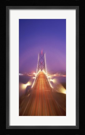 Framed High angle view of suspension bridge, Oakland Bay Bridge, San Francisco, California, USA Print