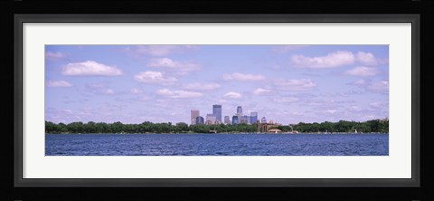 Framed Skyscrapers in a city, Chain Of Lakes Park, Minneapolis, Minnesota, USA Print