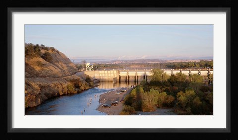 Framed High angle view of a dam on a river, Nimbus Dam, American River, Sacramento County, California, USA Print