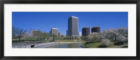 Framed Skyscrapers near a canal, Brown's Island, Richmond, Virginia, USA Print
