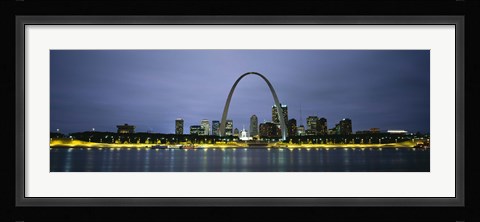 Framed Buildings Lit Up At Dusk, Mississippi River, St. Louis, Missouri, USA Print