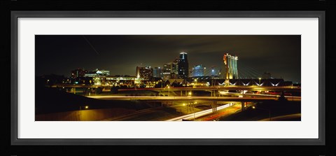 Framed Buildings Lit Up At Night, Kansas City, Missouri, USA Print