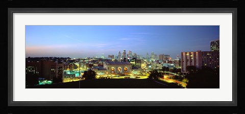 Framed High Angle View Of A City Lit Up At Dusk, Kansas City, Missouri Print