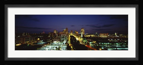 Framed High Angle View Of A City Lit Up At Dusk, St. Louis, Missouri, USA Print