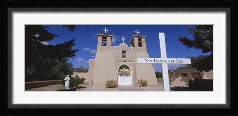 Framed Cross in front of a church, San Francisco de Asis Church, Ranchos De Taos, New Mexico, USA Print