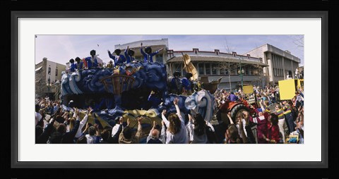 Framed Crowd of people cheering a Mardi Gras Parade, New Orleans, Louisiana, USA Print