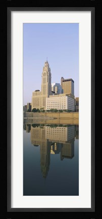 Framed Reflection of buildings in a river, Scioto River, Columbus, Ohio, USA Print