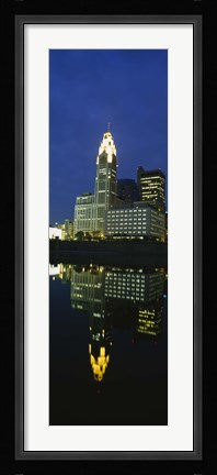 Framed Buildings in a city lit up at night, Scioto River, Columbus, Ohio, USA Print