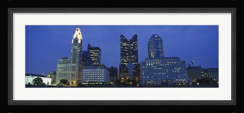 Framed Low angle view of buildings lit up at night, Columbus, Ohio, USA Print