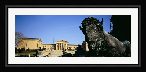 Framed Sculpture of a buffalo with a museum in the background, Philadelphia Museum Of Art, Philadelphia, Pennsylvania, USA Print