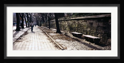 Framed Rear view of a woman walking on a walkway, Central Park, Manhattan, New York City, New York, USA Print