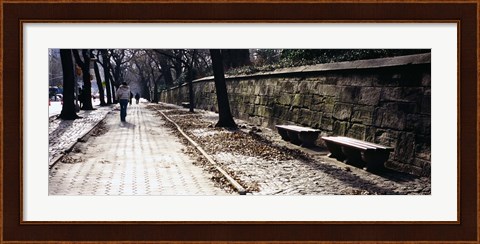 Framed Rear view of a woman walking on a walkway, Central Park, Manhattan, New York City, New York, USA Print