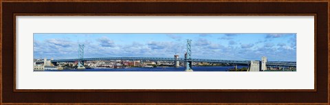 Framed Suspension bridge across a river, Ben Franklin Bridge, Delaware River, Philadelphia, Pennsylvania, USA Print