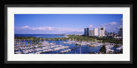 Framed Ala Wai, Honolulu, Hawaii with Boats Print