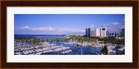 Framed Ala Wai, Honolulu, Hawaii with Boats Print