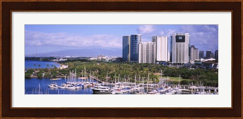 Framed Boats in Ala Wai, Honolulu, Hawaii Print