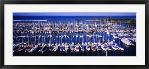 Framed High angle view of boats in a row, Ala Wai, Honolulu, Hawaii Print