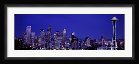 Framed Seattle Skyline at Night Print
