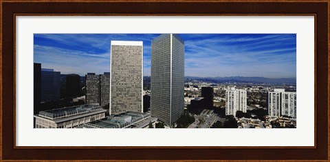 Framed High angle view of a city, San Gabriel Mountains, Hollywood Hills, Century City, City of Los Angeles, California, USA Print