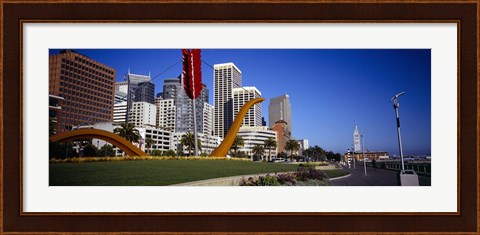 Framed Low angle view of a sculpture in front of buildings, San Francisco, California, USA Print