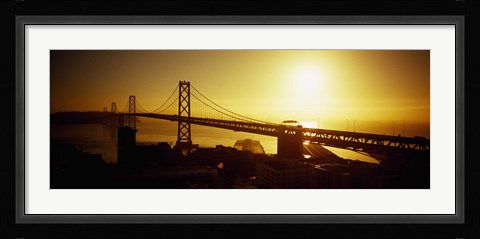 Framed High angle view of a suspension bridge at sunset, Bay Bridge, San Francisco, California, USA Print