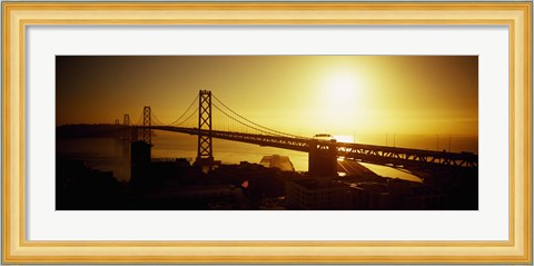 Framed High angle view of a suspension bridge at sunset, Bay Bridge, San Francisco, California, USA Print