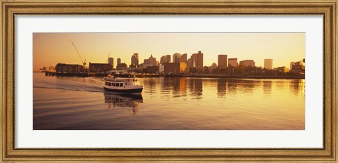 Framed Ferry moving in the sea, Boston Harbor, Boston, Massachusetts, USA Print