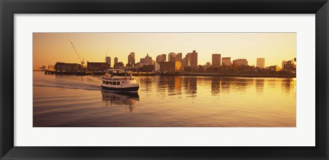 Framed Ferry moving in the sea, Boston Harbor, Boston, Massachusetts, USA Print