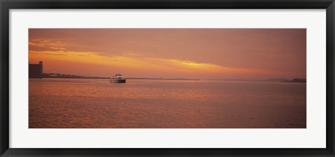 Framed Ferry moving in the sea at sunrise, Boston, Massachusetts, USA Print