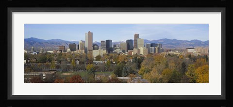 Framed Skyscrapers in a city with mountains in the background, Denver, Colorado Print