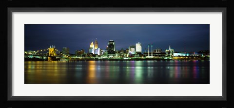 Framed Ohio River Skyline at Night Print