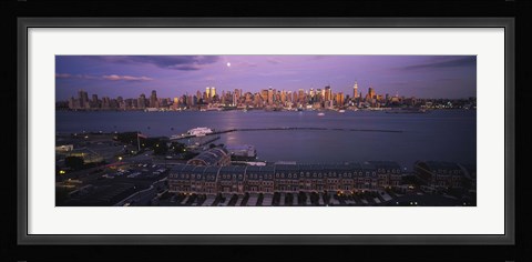 Framed Glowing Moon over New York Skyline Print