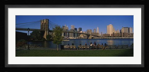 Framed Brooklyn Bridge with skyscrapers in the background, East River, Manhattan, New York City Print