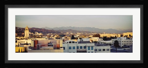 Framed High angle view of a cityscape, San Gabriel Mountains, Hollywood Hills, Hollywood, City of Los Angeles, California Print
