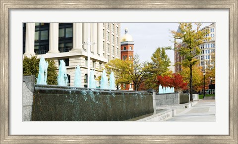 Framed Fountains in front of a memorial, US Navy Memorial, Washington DC, USA Print