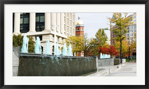 Framed Fountains in front of a memorial, US Navy Memorial, Washington DC, USA Print
