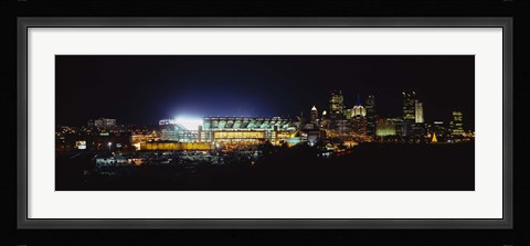 Framed Stadium lit up at night in a city, Heinz Field, Three Rivers Stadium, Pittsburgh, Pennsylvania, USA Print