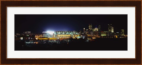 Framed Stadium lit up at night in a city, Heinz Field, Three Rivers Stadium, Pittsburgh, Pennsylvania, USA Print
