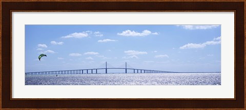 Framed Sunshine Skyway Bridge with Parachuter, Tampa Bay, Florida Print