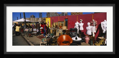 Framed Group of people in a flea market, Hell's Kitchen, Manhattan, New York City, New York State, USA Print