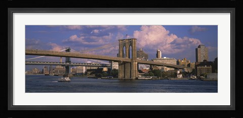 Framed Boat in a river, Brooklyn Bridge, East River, New York City, New York State, USA Print