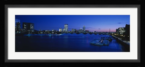 Framed Buildings lit up at dusk, Charles River, Boston, Massachusetts, USA Print