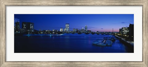 Framed Buildings lit up at dusk, Charles River, Boston, Massachusetts, USA Print